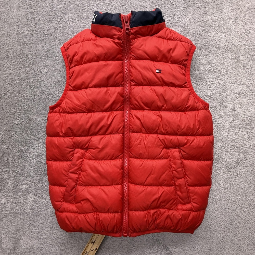Tommy Hilfiger Vest Youth Small 6-7 Red Quilted Puffer Insulated Full Zip Logo